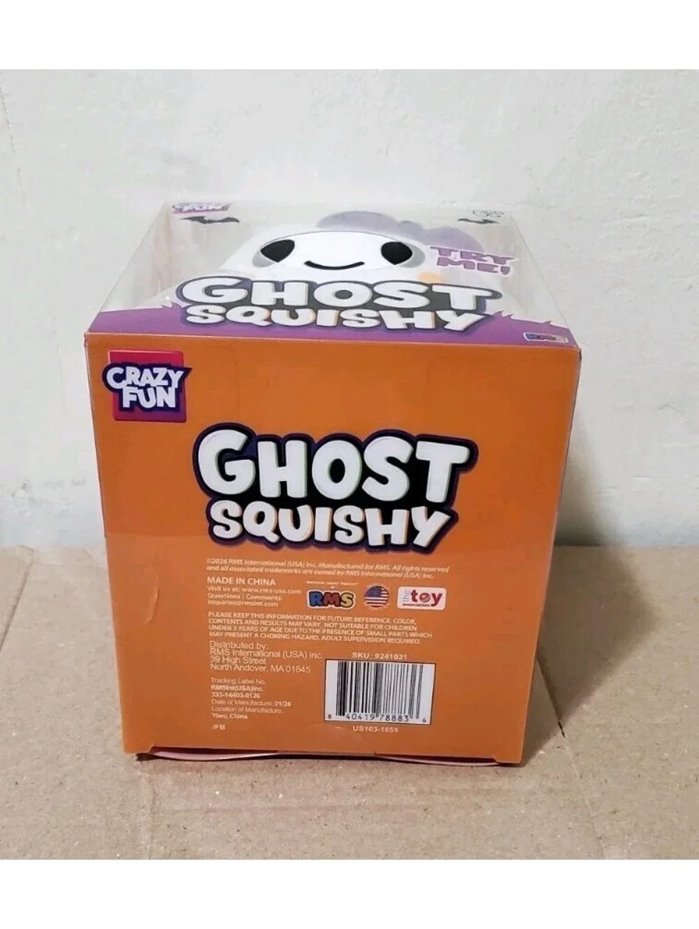 RMS Crazy Fun Ghost Squishy Halloween Sensory Squeeze Toy White Purple Bow NWT
